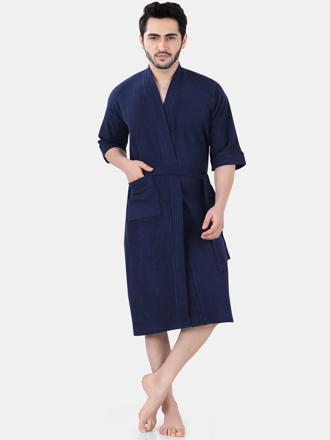 

POPLINS Men Blue Solid Bath Robe