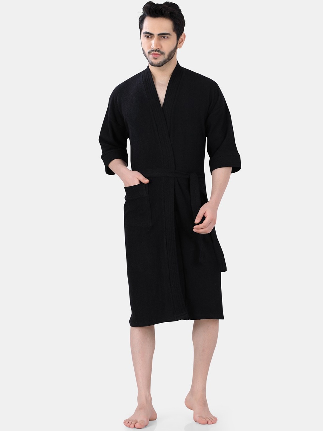 

POPLINS Men Black Solid Bath Robe