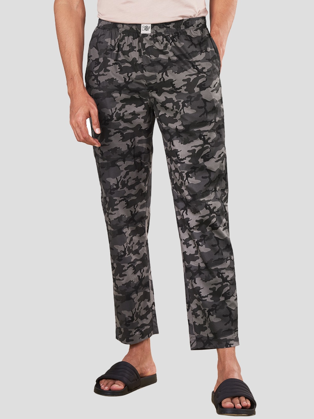 

The Souled Store Men Grey Self Design Cotton Muted Camo Lounge Pants, Multi