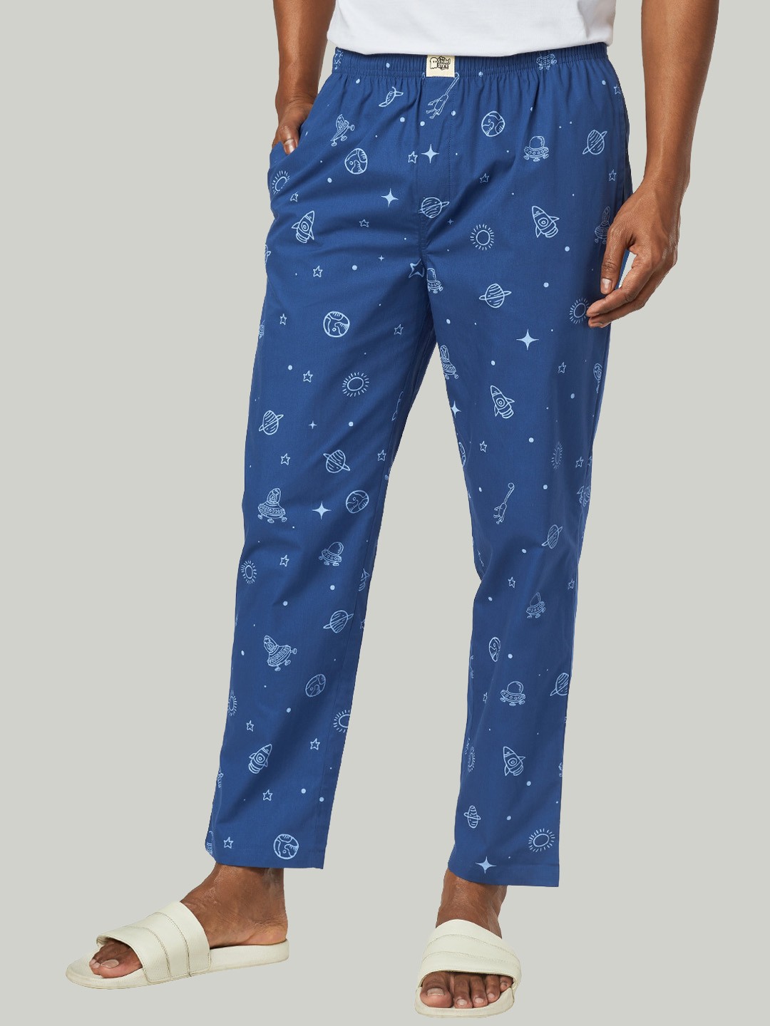 

The Souled Store Men Blue Space Printed Cotton Lounge Pants