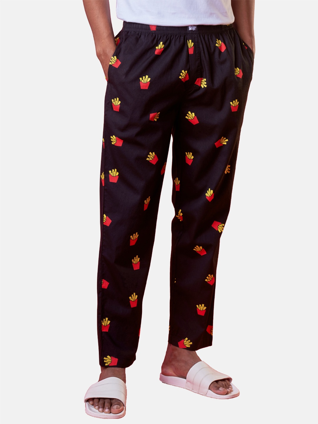 

The Souled Store Men Black & Red Fries Printed Cotton Lounge Pant