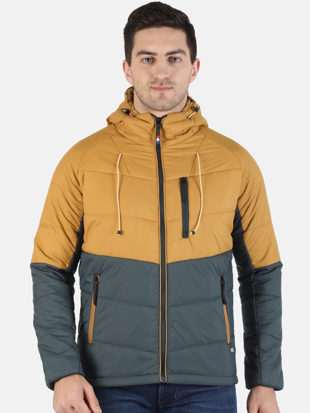 

Monte Carlo Men Mustard Green Colourblocked Polyester Lightweight Puffer Jacket
