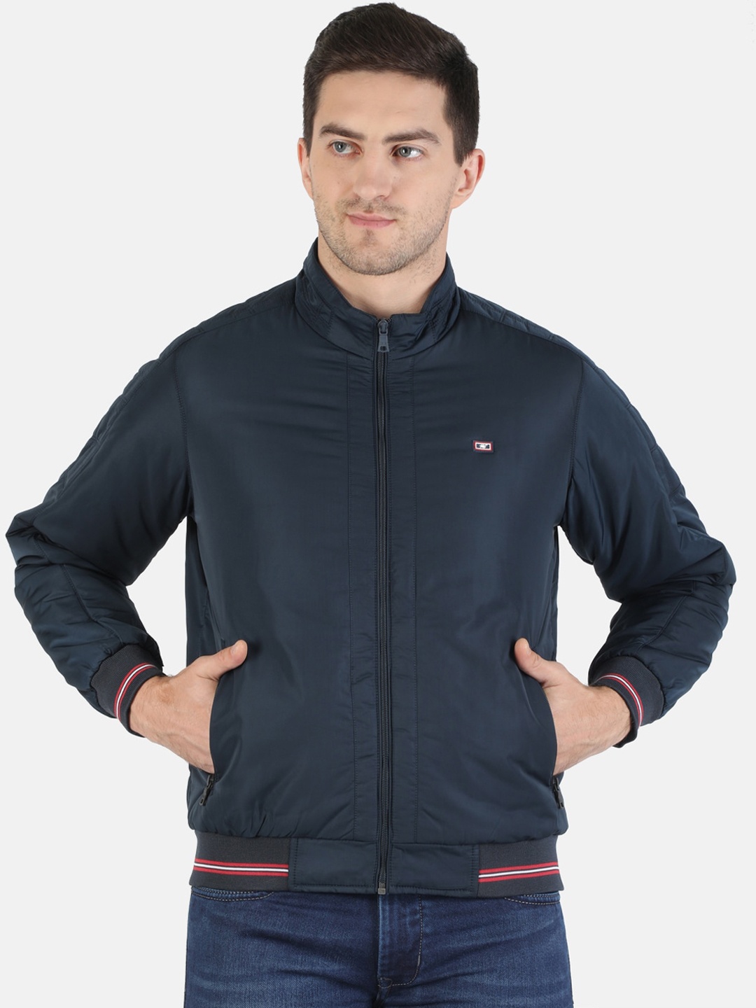 

Monte Carlo Men Navy Blue Solid Lightweight Bomber Jacket