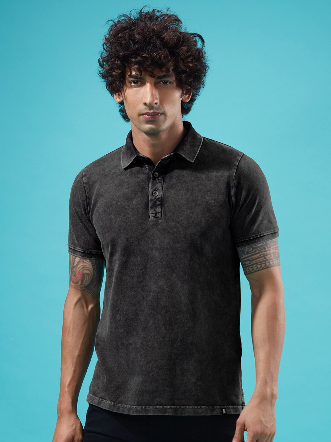 

The Souled Store Men Black Polo Collar T-shirt