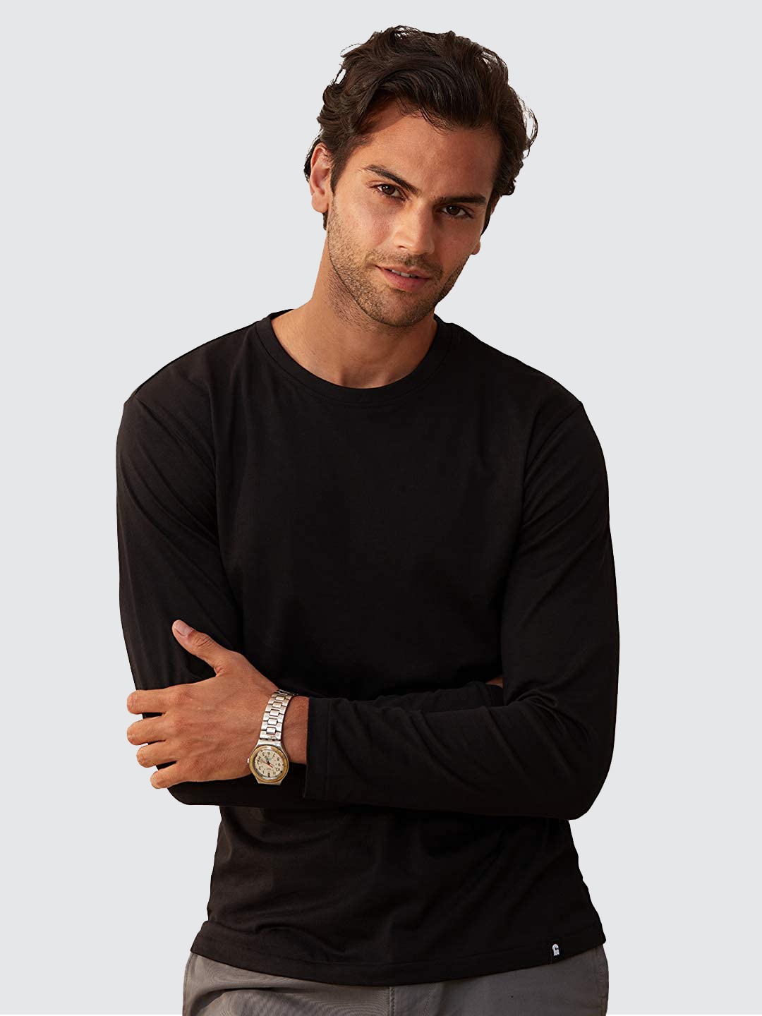 

The Souled Store Men Black Solid Cotton Regular Fit T-shirt