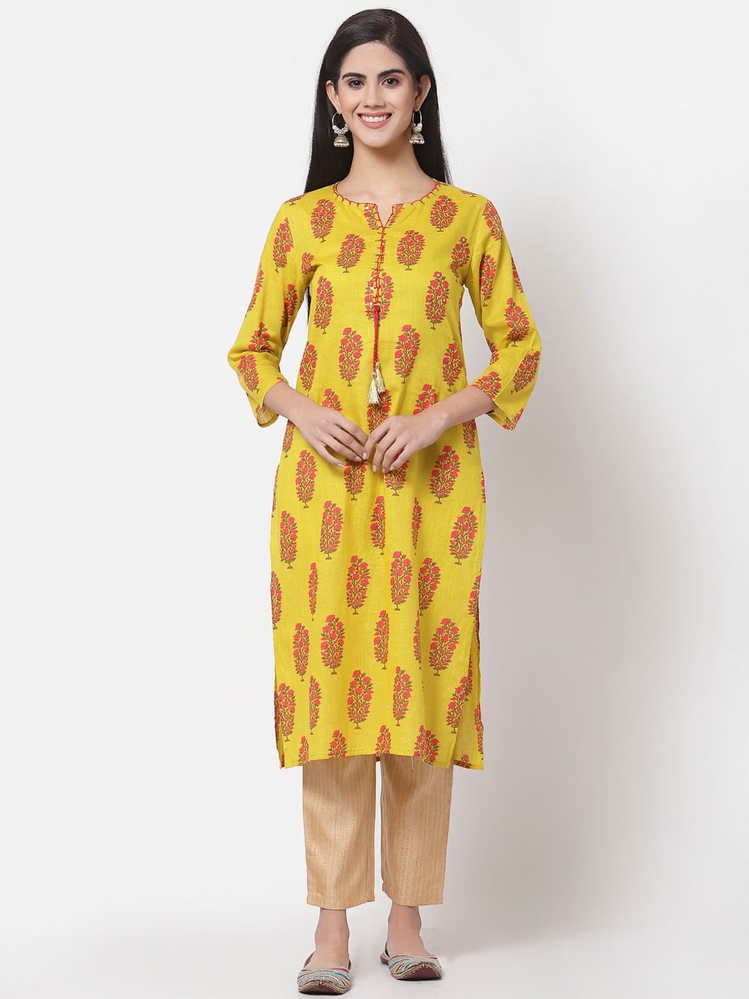 

Myshka Women Yellow Ethnic Motifs Printed Kurta