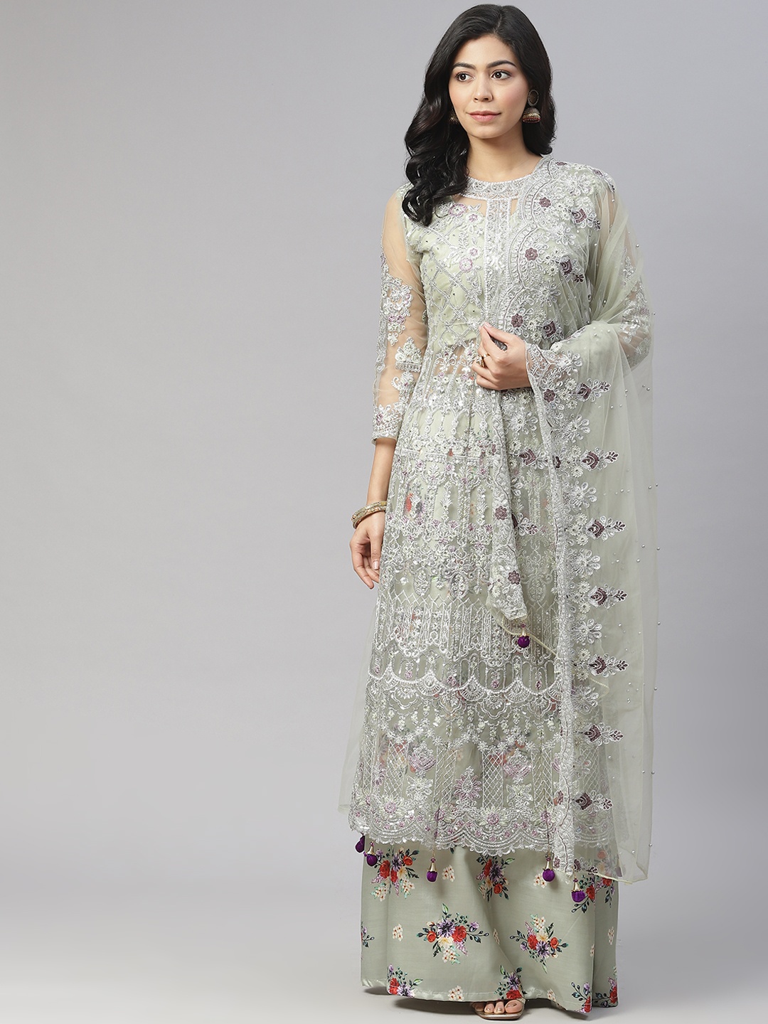 

Readiprint Fashions Green & Silver-Toned Embroidered Unstitched Dress Material