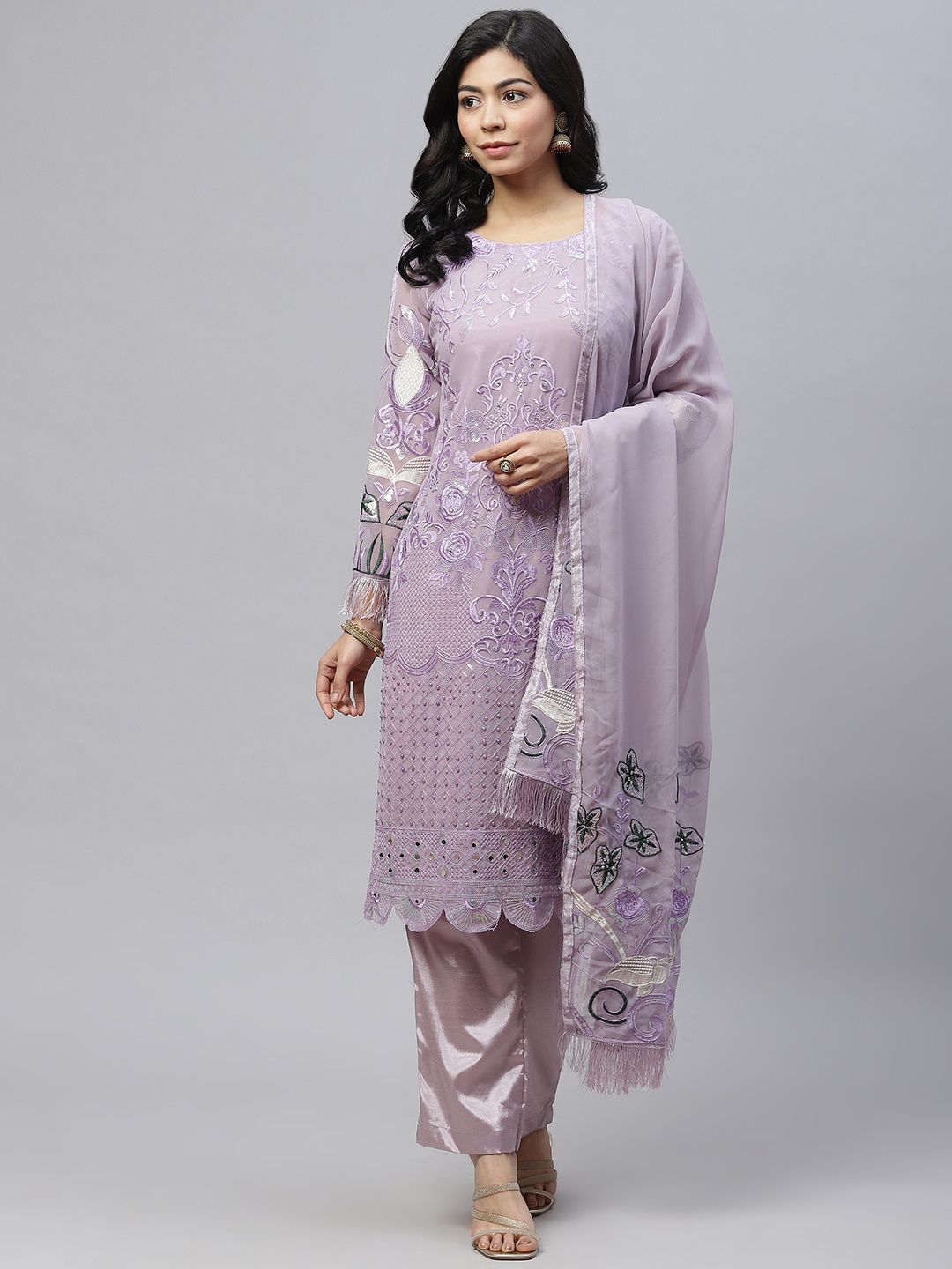 

Readiprint Fashions Mauve & Silver Embroidered Unstitched Kurta Set Material