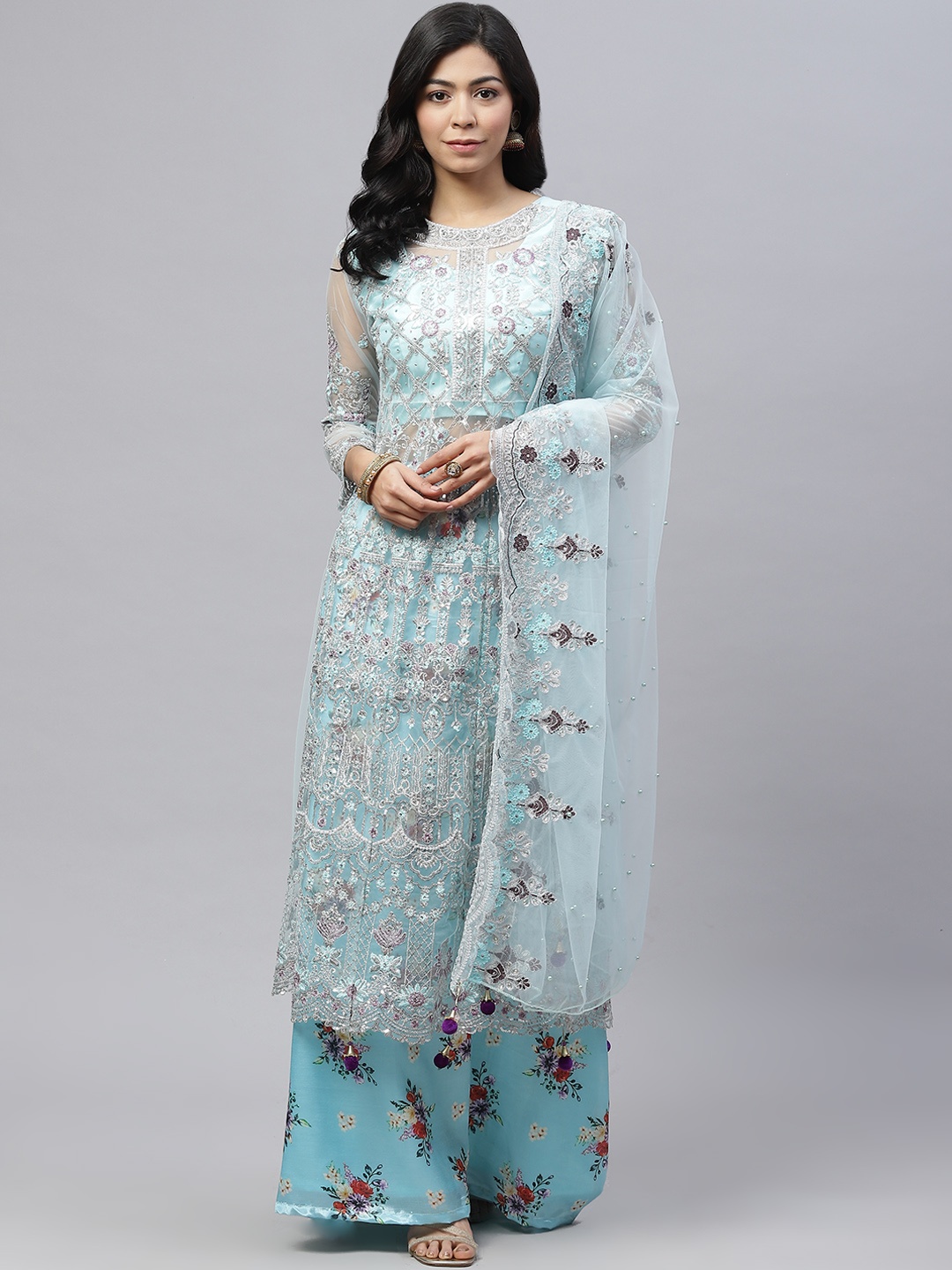 

Readiprint Fashions Blue & Silver Embroidered Unstitched Kurta Set Material