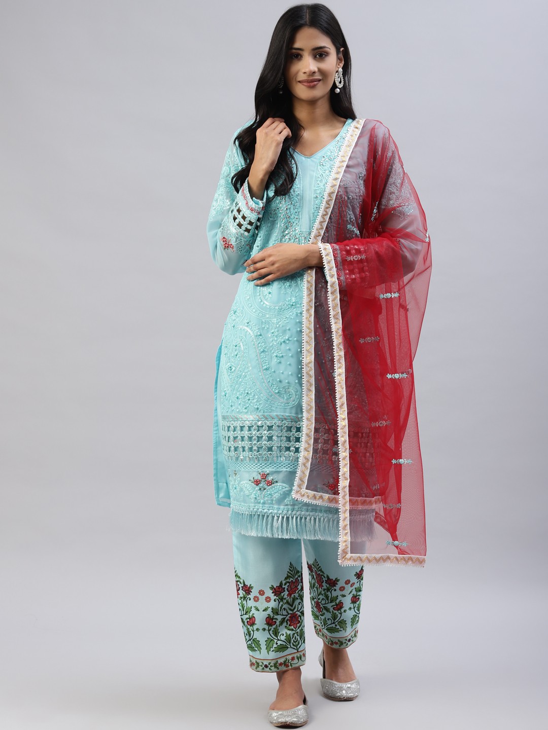 

Readiprint Fashions Blue & Red Embellished Unstitched Dress Material