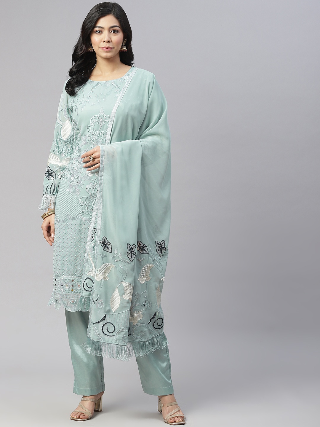 

Readiprint Fashions Blue & Silver Embroidered Unstitched Kurta Set Material