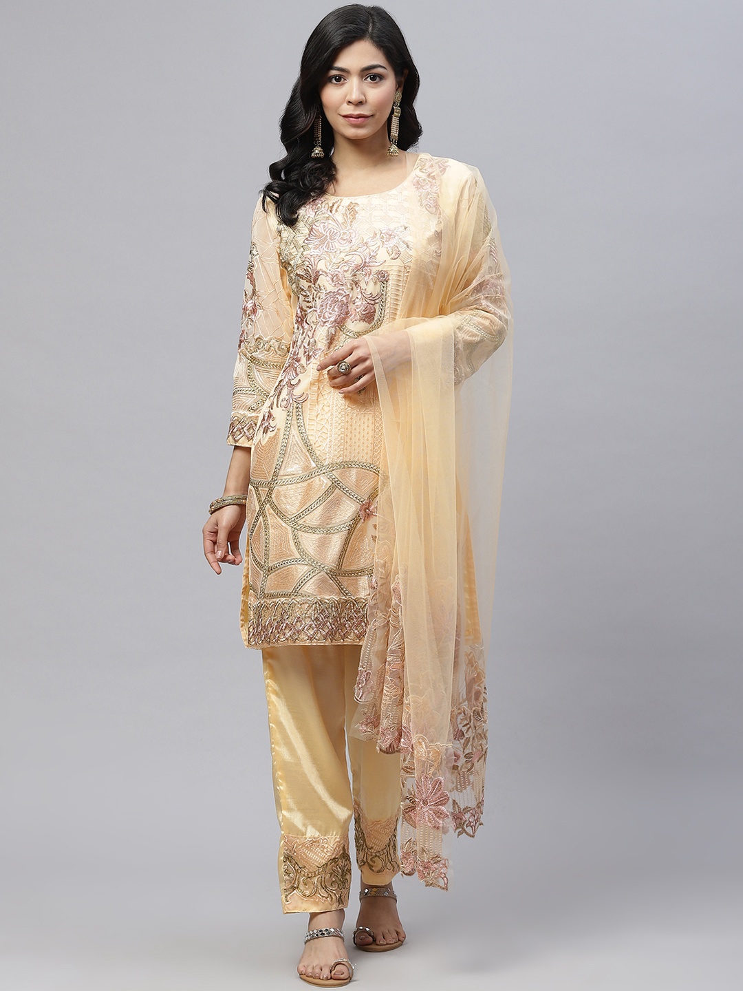 

Readiprint Fashions Women Yellow & Beige Embroidered Unstitched Kurta Set Material