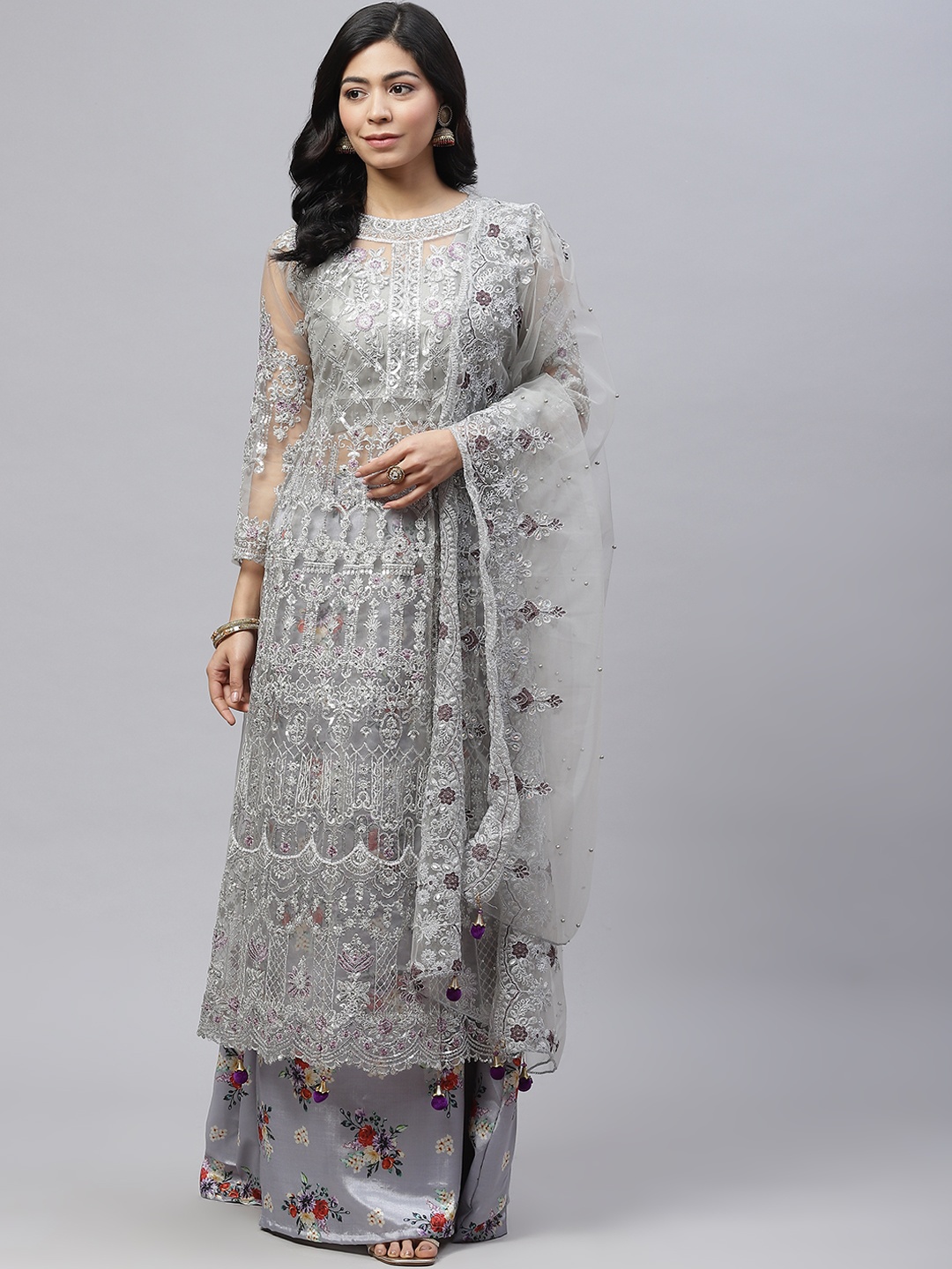 

Readiprint Fashions Women Grey & Silver Embroidered Unstitched Kurta Set Material