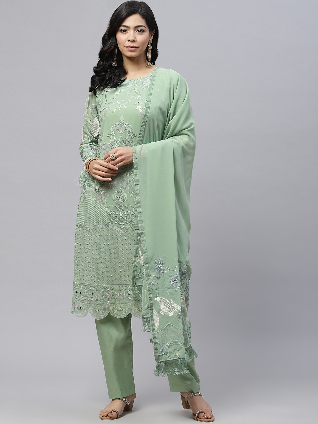 

Readiprint Fashions Women Green & Silver Embroidered Unstitched Kurta Set Material