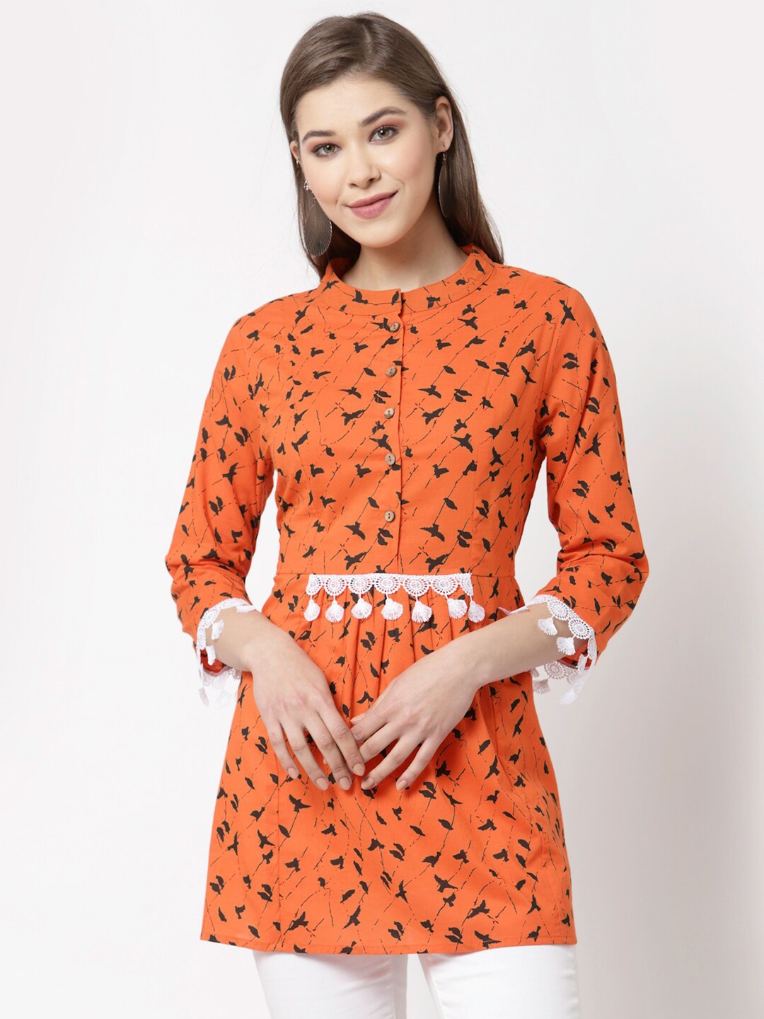 

Myshka Women Orange & Black Cotton Printed Tunic