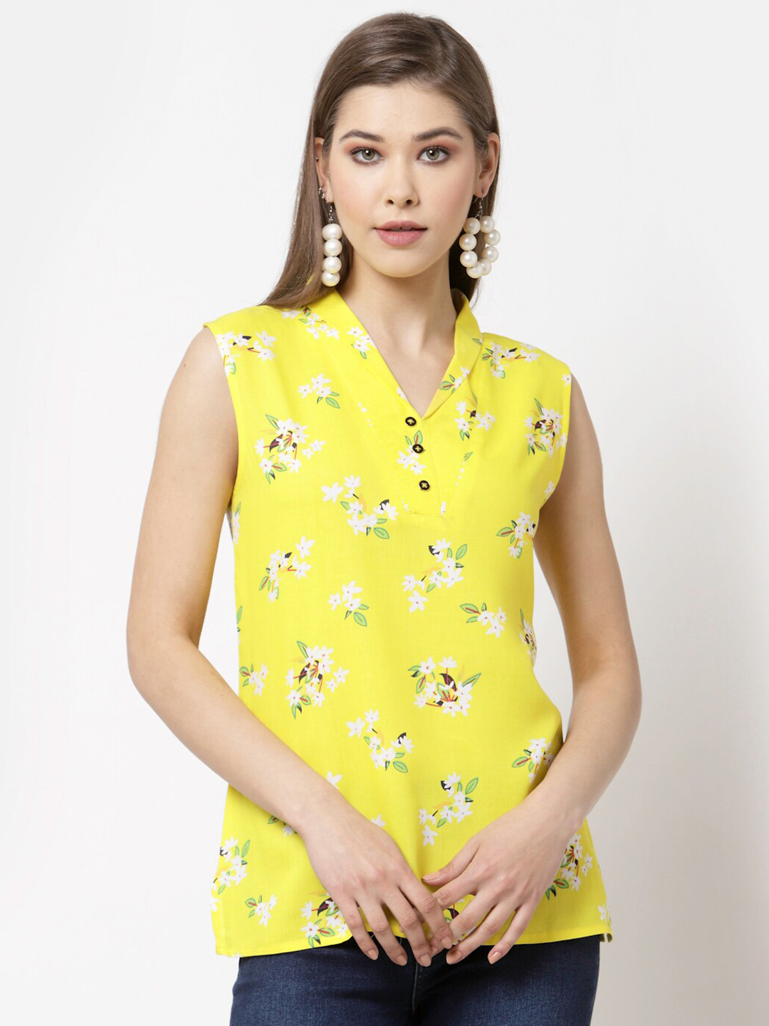 

Myshka Yellow Floral Printed Top
