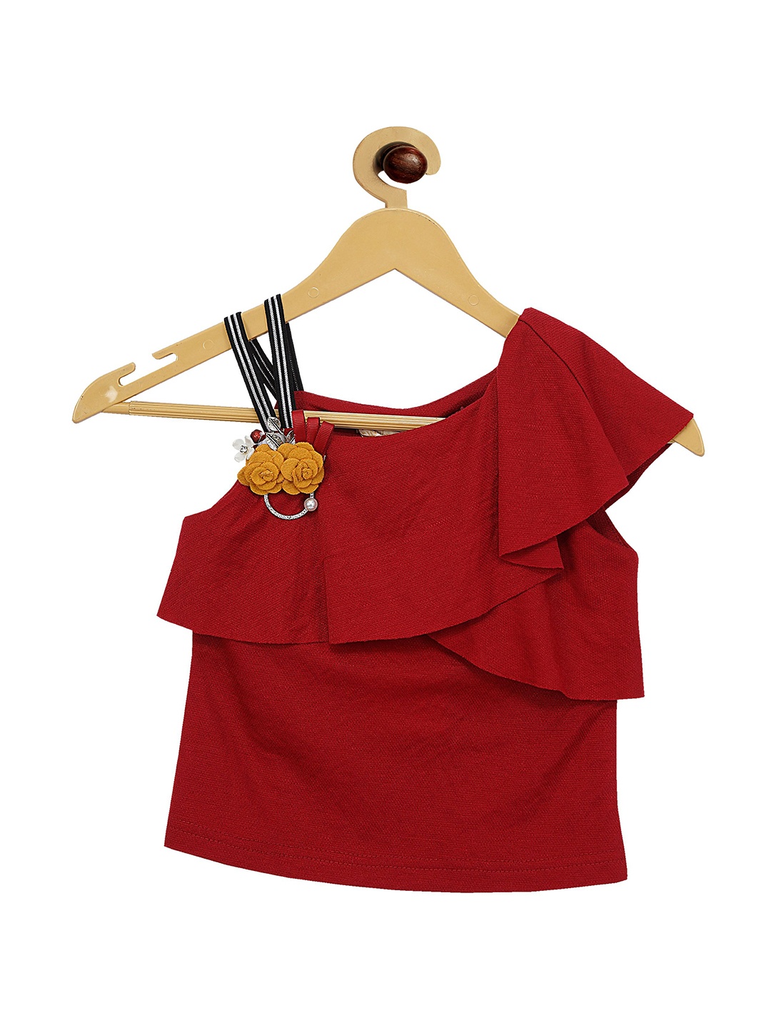 

Tiny Girl Maroon Solid One Shoulder Cape Top