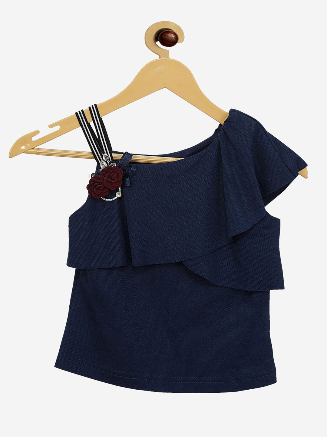 

Tiny Girl Blue Embellished One Shoulder Cape Top