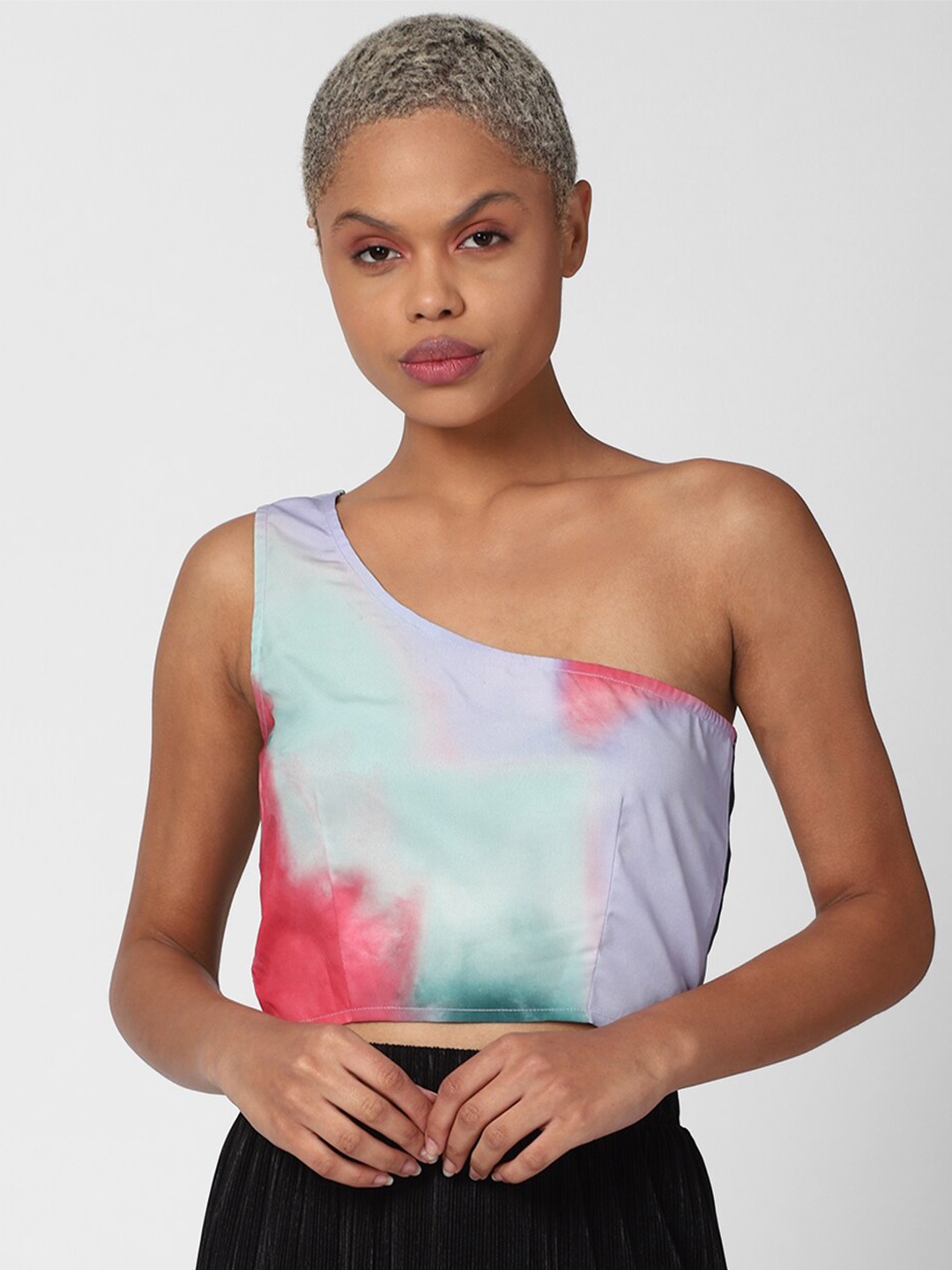 

FOREVER 21 Woman Multicoloured Tie and Dye One Shoulder Top, Multi