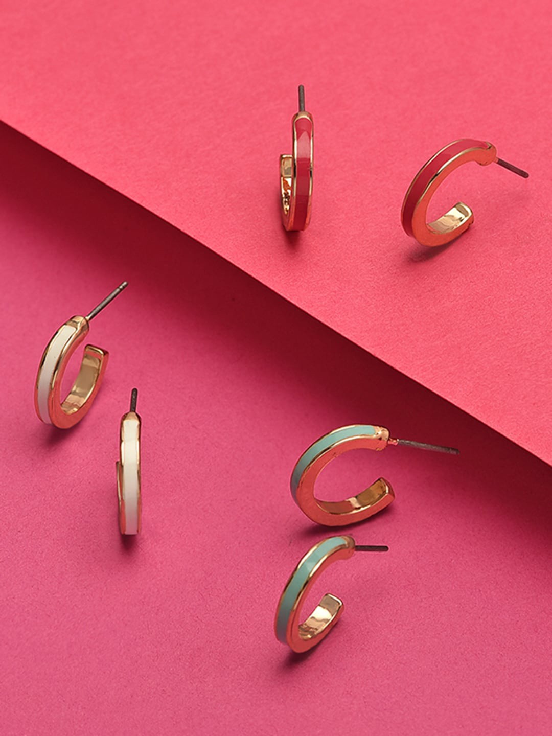 

Accessorize London Set of 3 Romantic Ramble Enamel Half Hoop Earrings, Gold