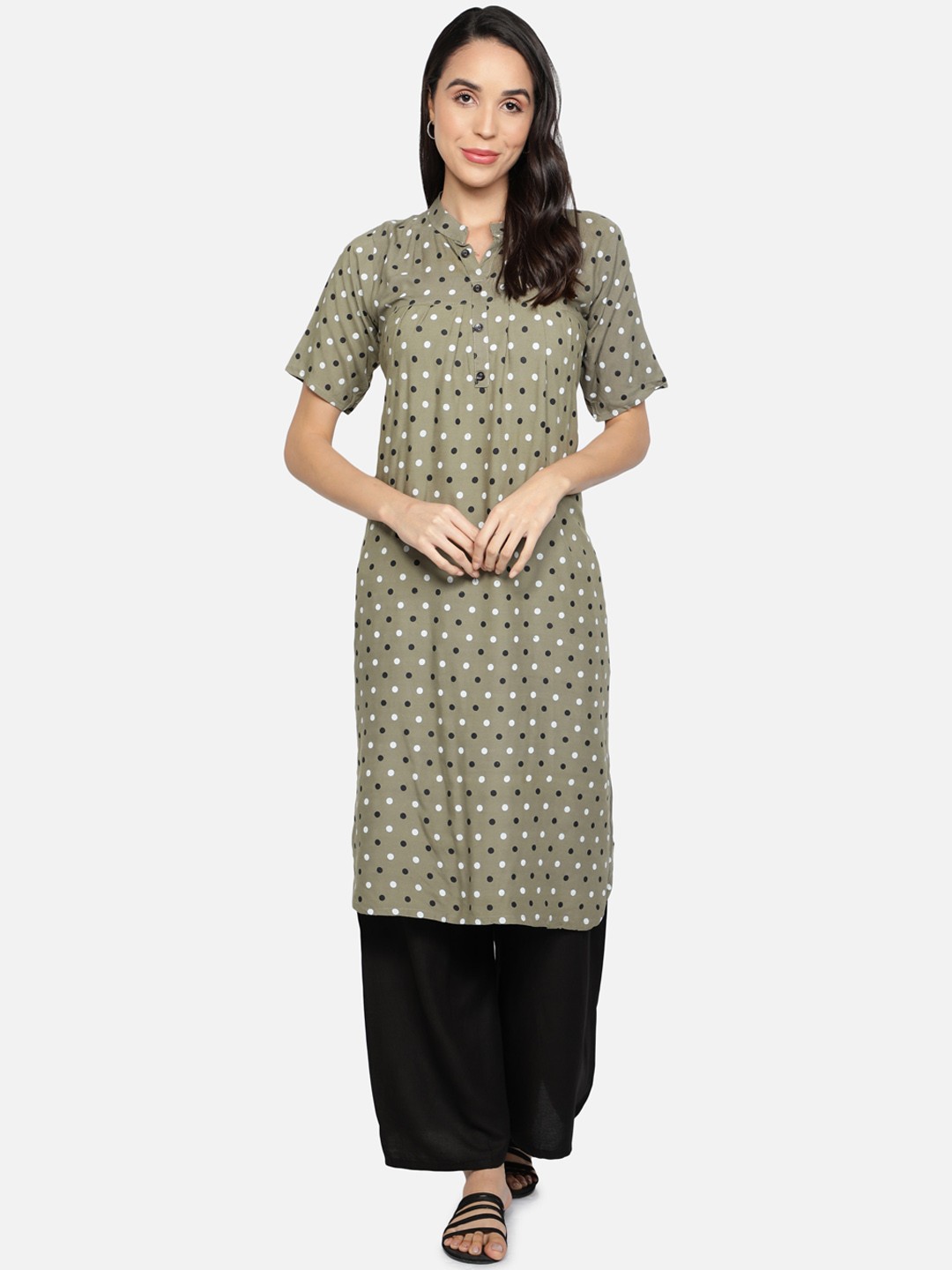 

Fabclub Women Green Polka Dots Print Kurta