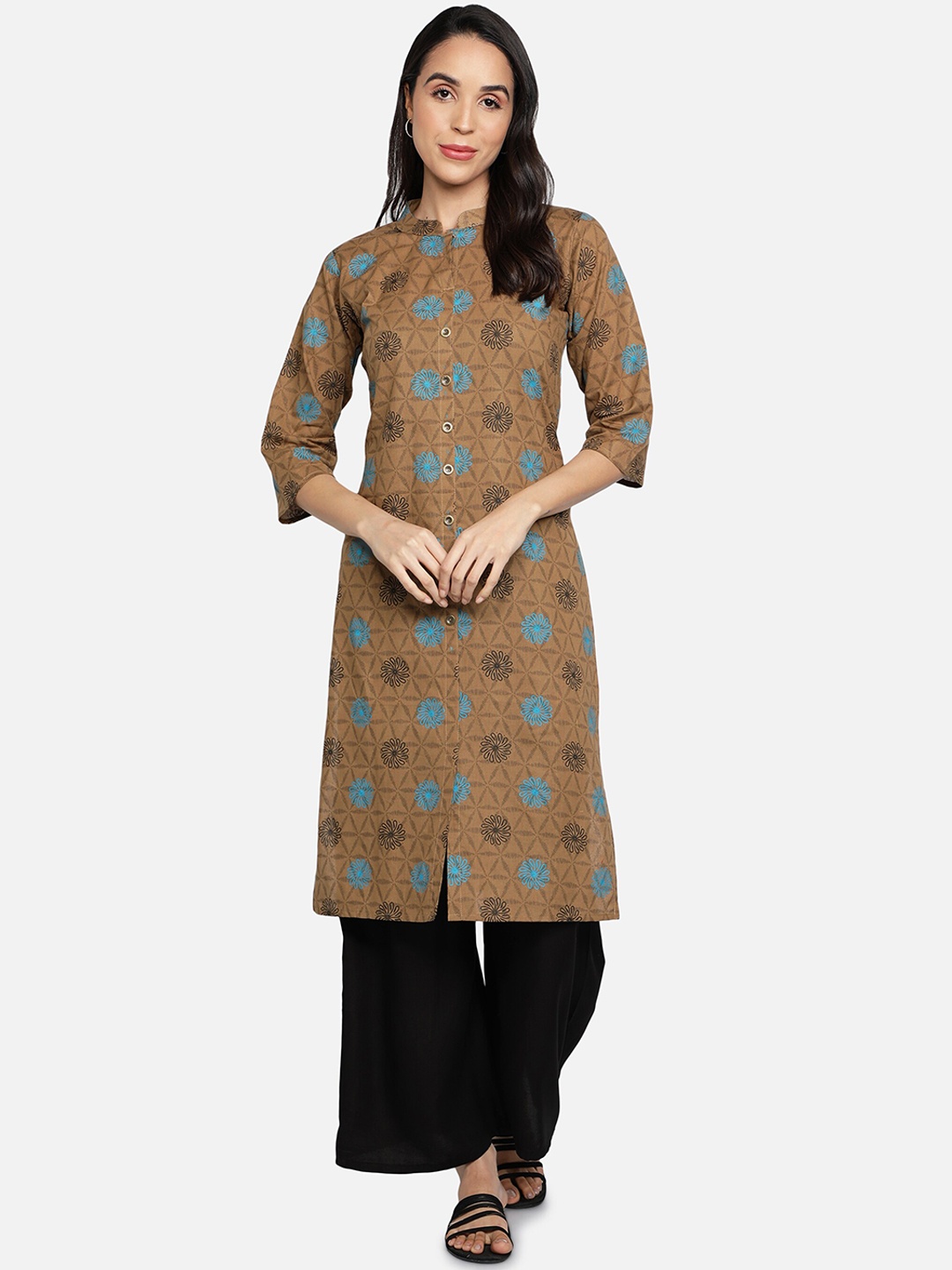 

Fabclub Women Brown Ethnic Motifs Straight Cotton Kurta