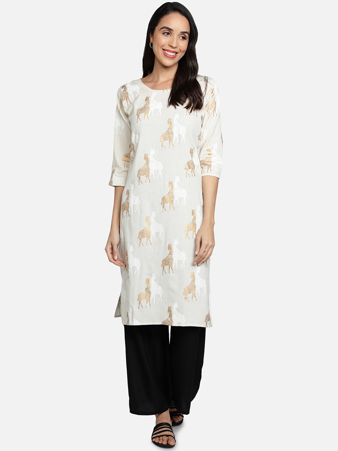 

Fabclub Women White Ethnic Motifs Printed Kurta