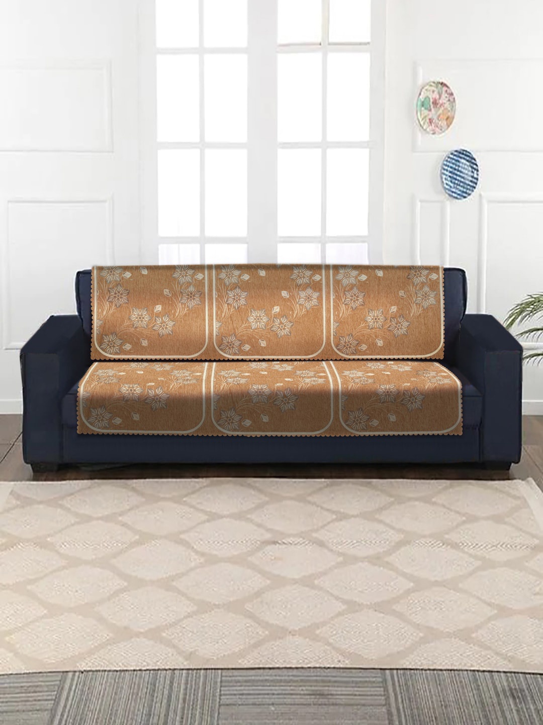 

HOSTA HOMES Mustard Yellow Floral Jacquard Velvet 5 Seater Sofa Cover Set