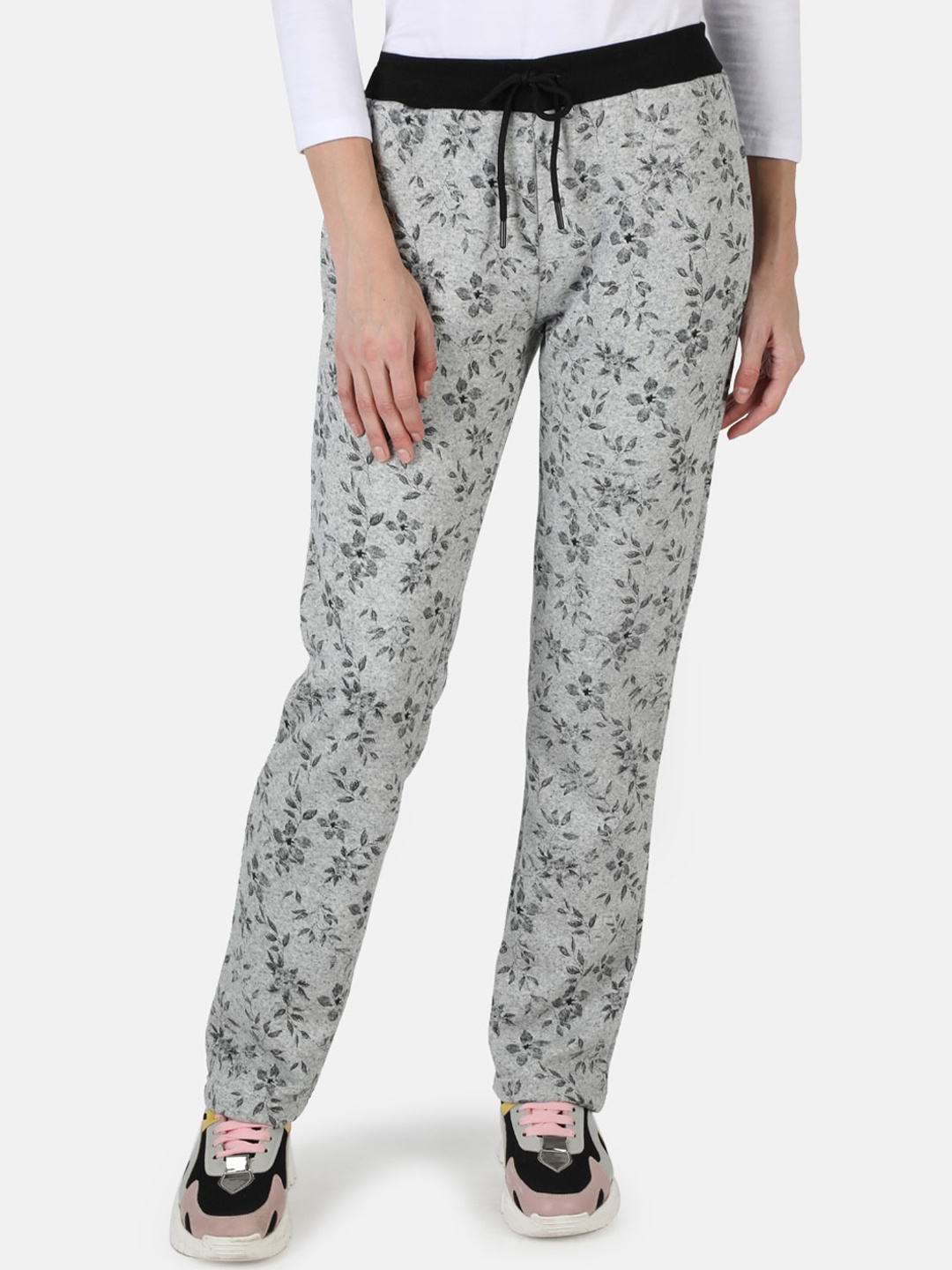 

Monte Carlo Women Grey & Black Printed Track Pants
