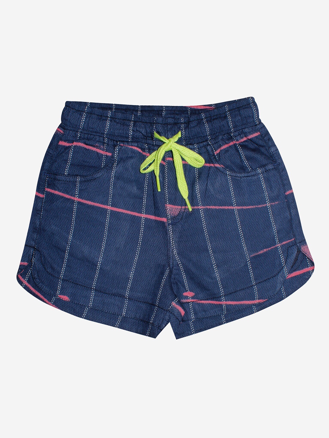 

KiddoPanti Girls Navy Blue Checked Pure Cotton Shorts