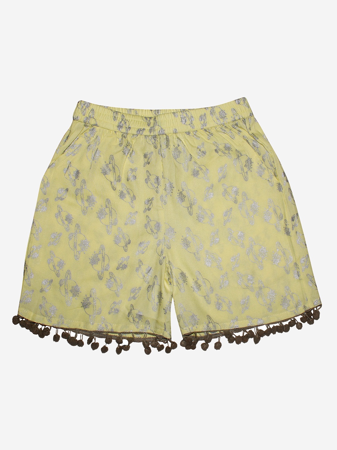 

KiddoPanti Girls Yellow Floral Printed Shorts