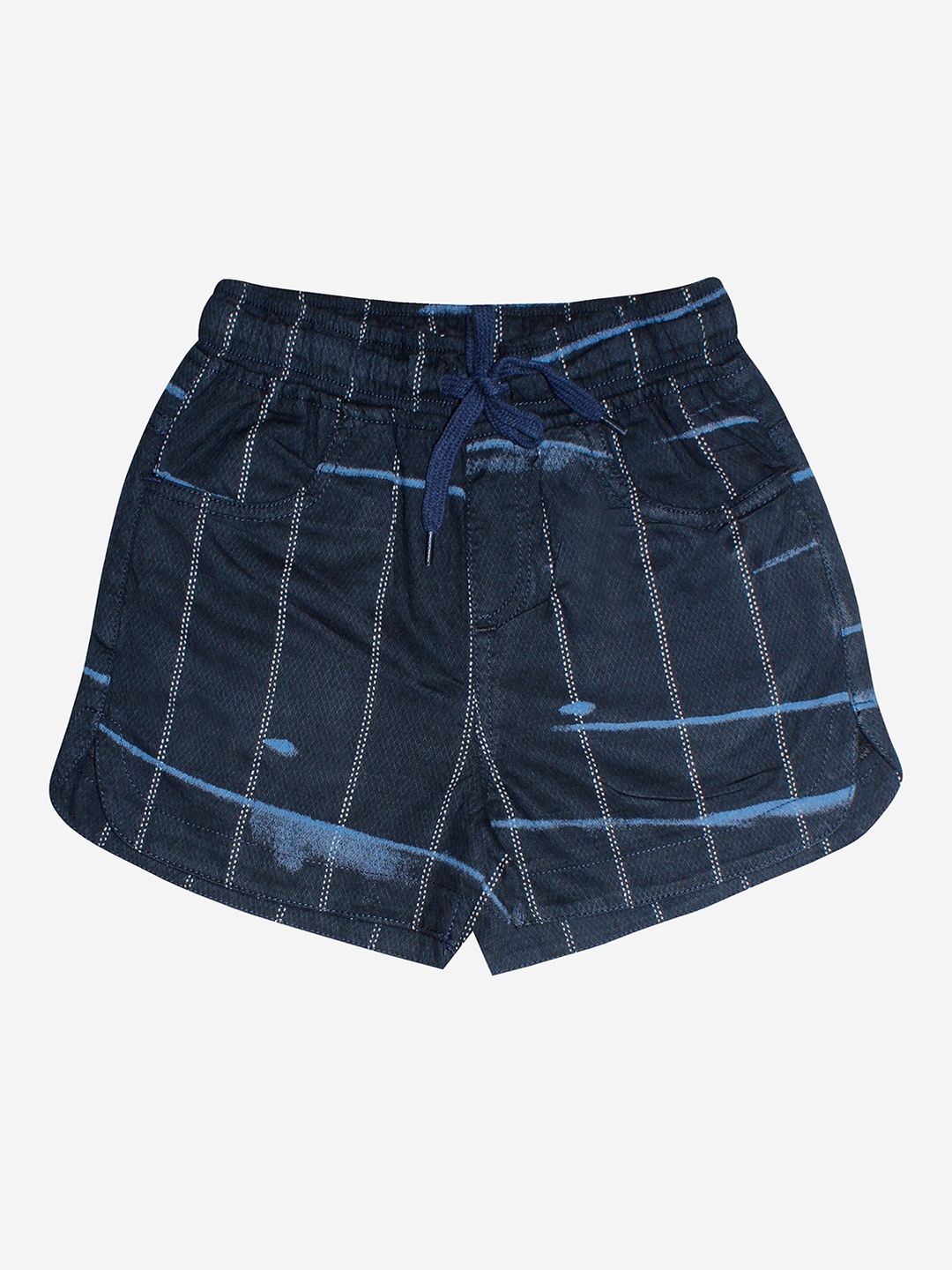 

KiddoPanti Girls Navy Blue Checked Pure Cotton Shorts