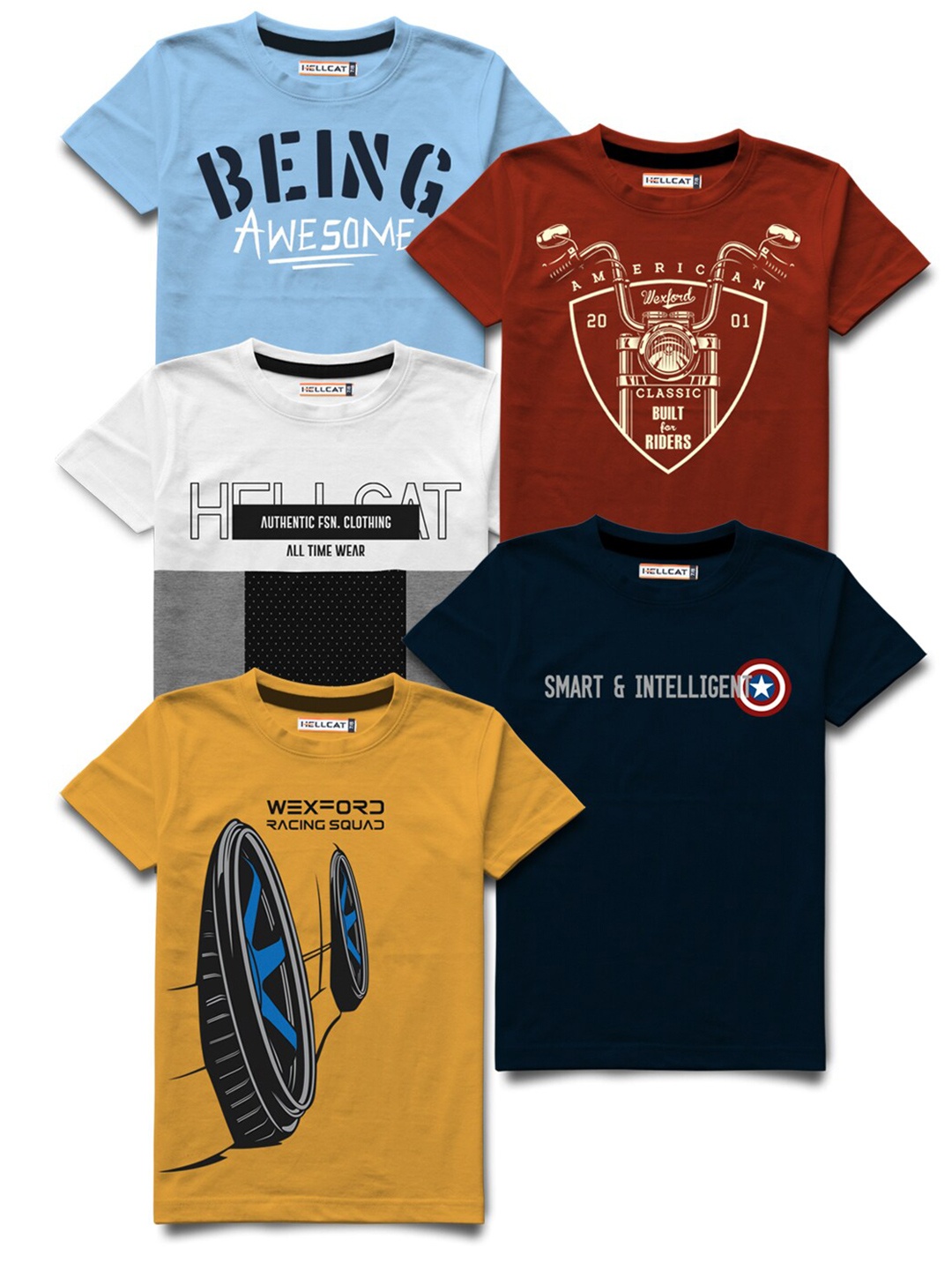 

HELLCAT Boys Set of 5 Printed T-shirt, Multi