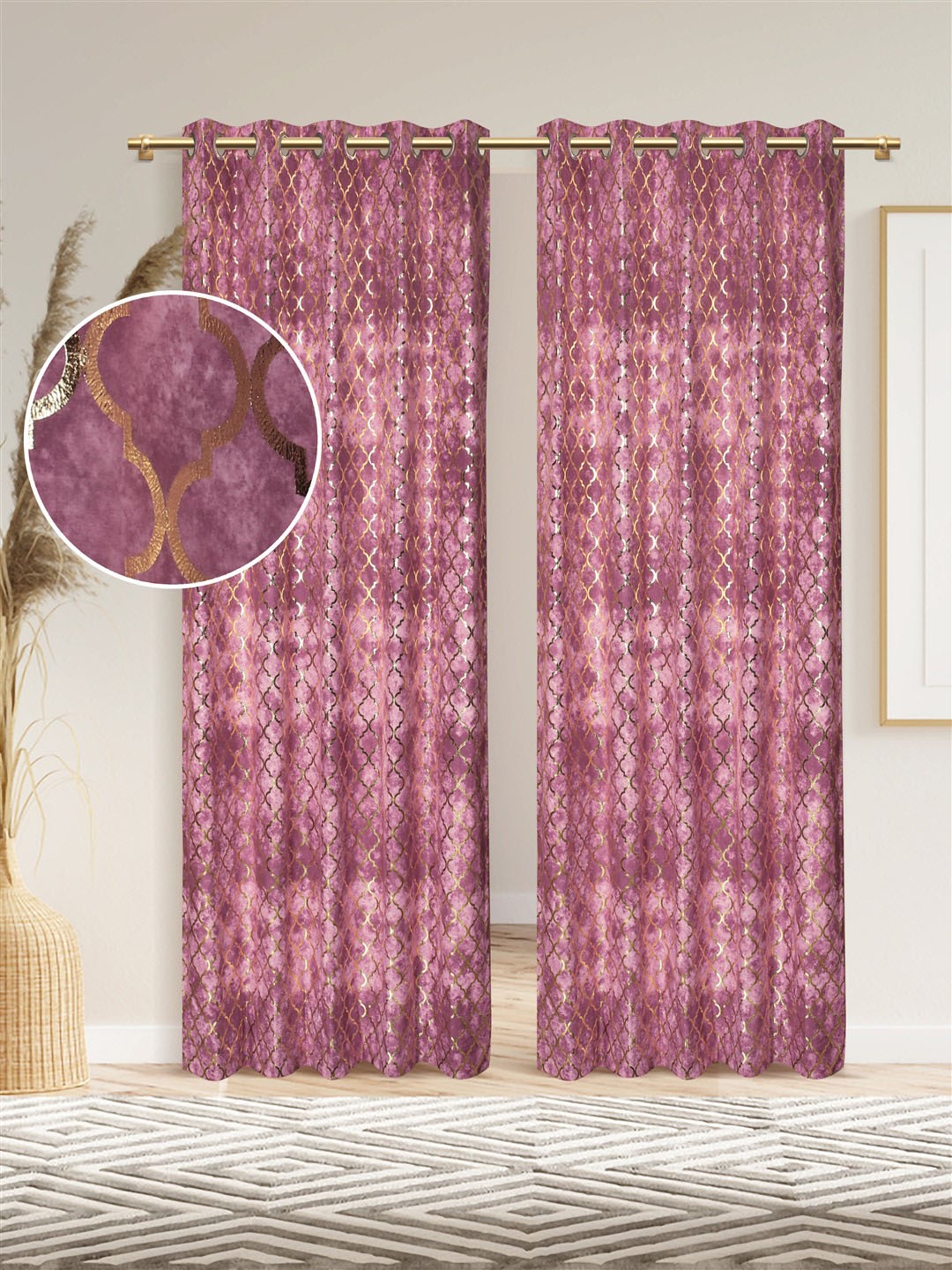 

DREAM WEAVERZ Pink & Gold-Toned Set of 2 Ethnic Motifs Room Darkening Door Curtain