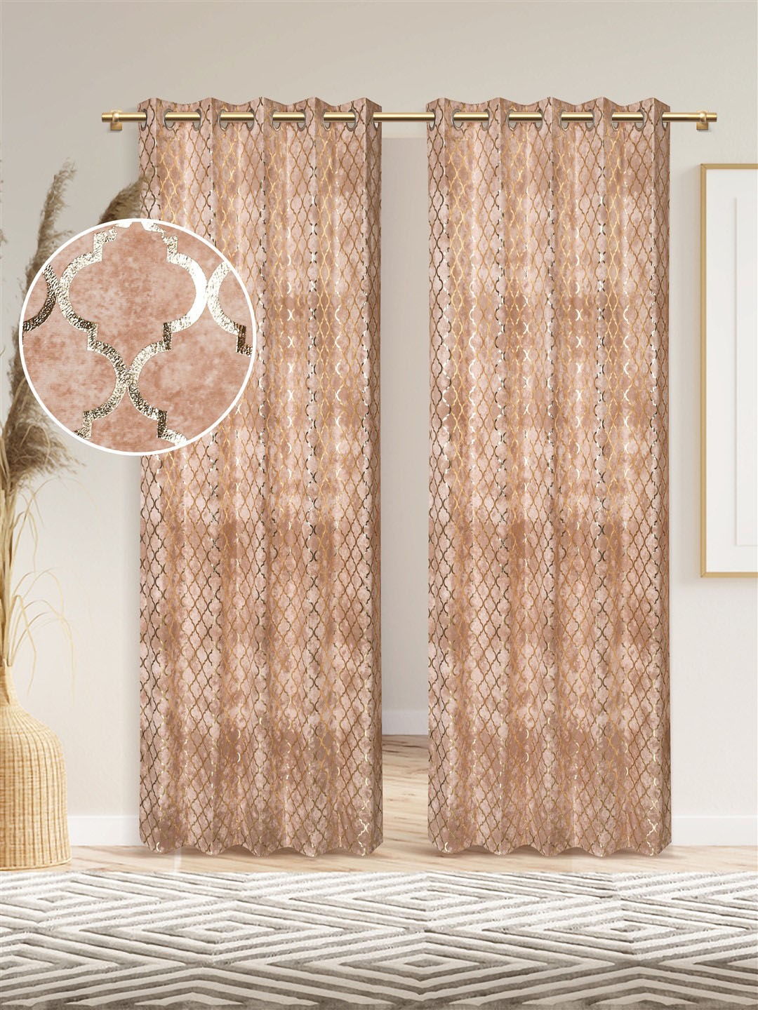 

DREAM WEAVERZ Camel Brown & Gold-Toned Set of 2 Room Darkening Door Curtain