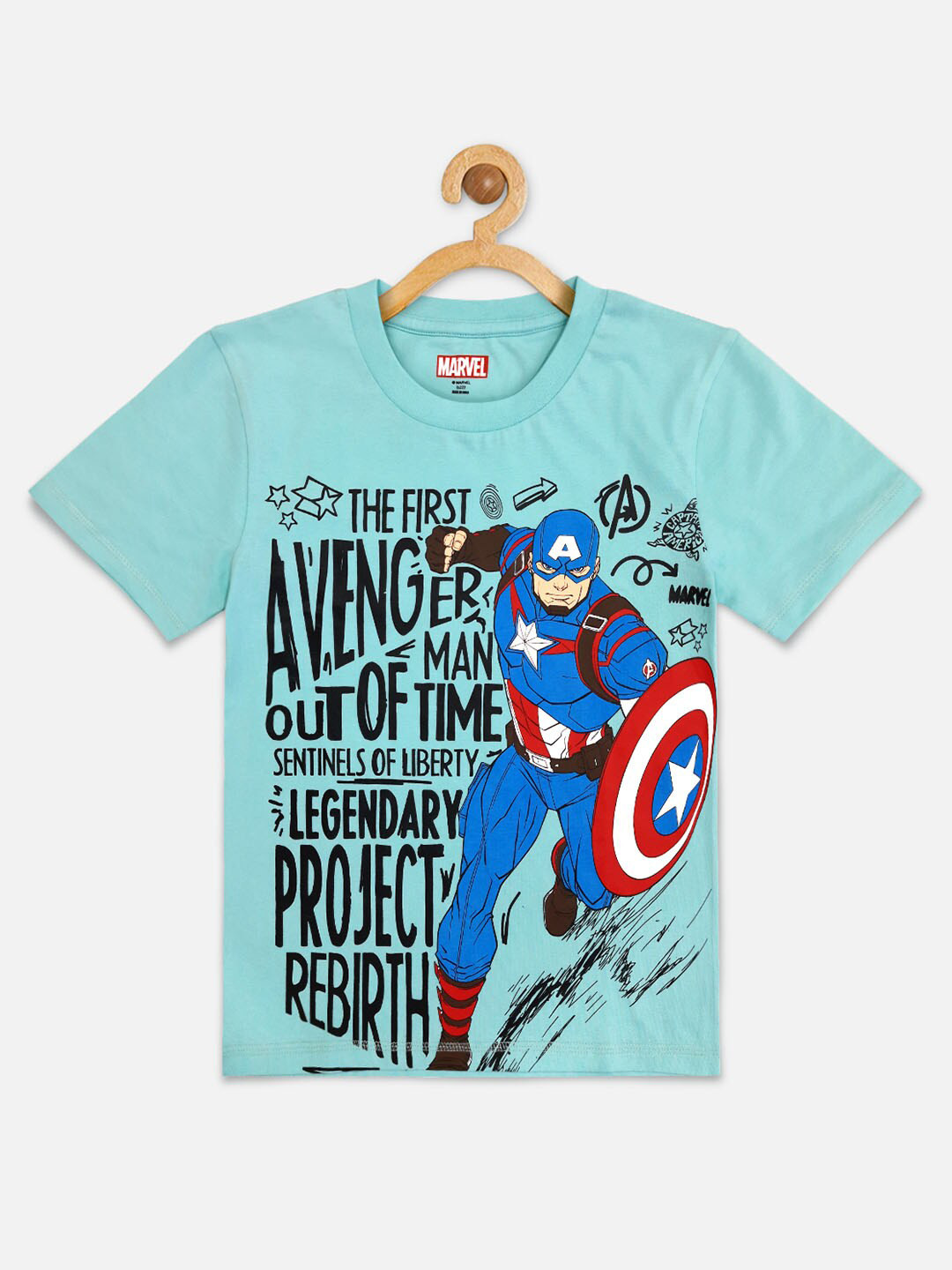 

Kids Ville Boys Blue Captain America Printed Regular Fit Cotton T-shirt