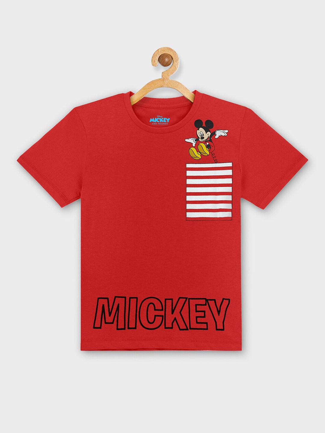 

Kids Ville Boys Red Cotton Mickey & Friends Printed T-shirt