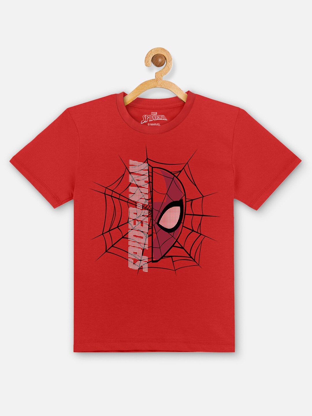 

Kids Ville Boys Red & Black Spider-Man Printed Round Neck Cotton T-shirt