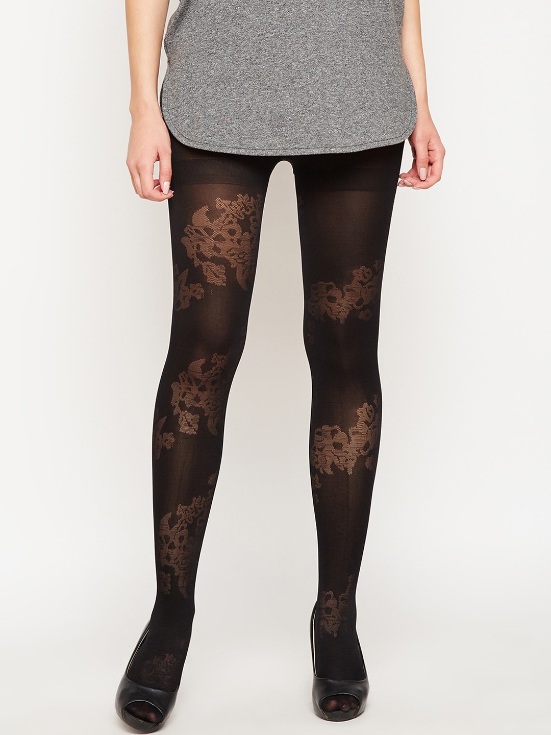 

Lebami Women Black Patterned Semi Sheer Stockings