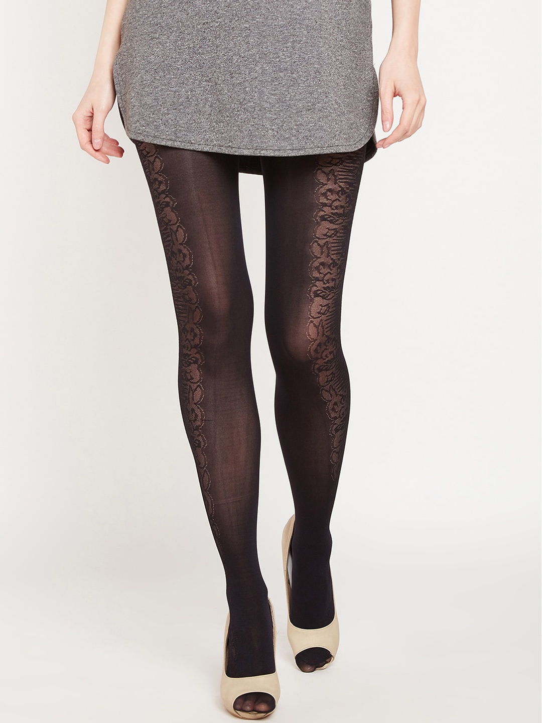 

Lebami Women Black Patterned Stockings