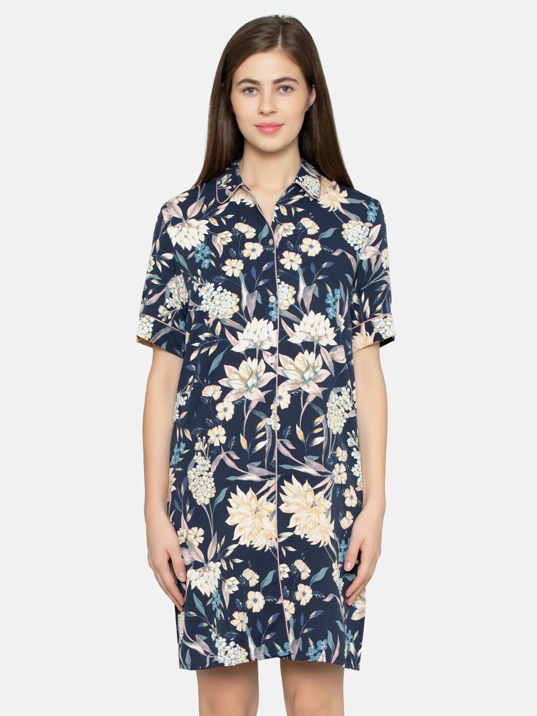 

Triumph Lounge-Me Series Boyfriend Printed Comfortable Nightdress, Blue