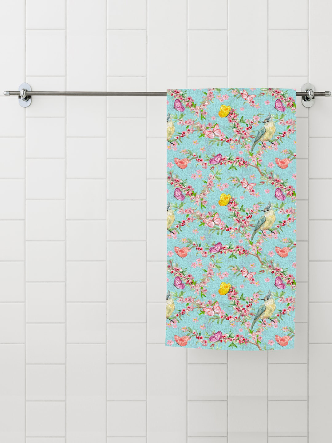 

Status Blue & Pink Printed 250 GSM Bath Towel, Multi