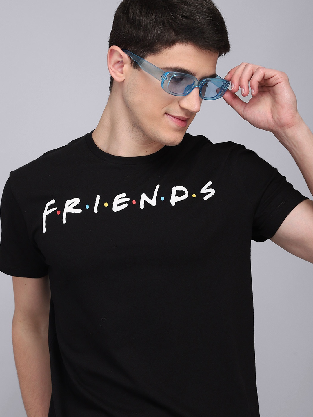 

Free Authority Men Black & White Friends Printed Round Neck Cotton T-shirt
