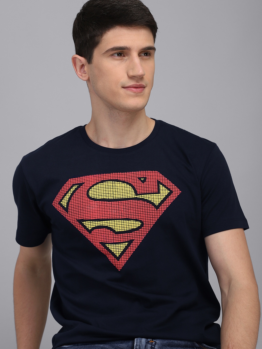 

Free Authority Men Navy Blue Superman Printed Pure Cotton T-shirt