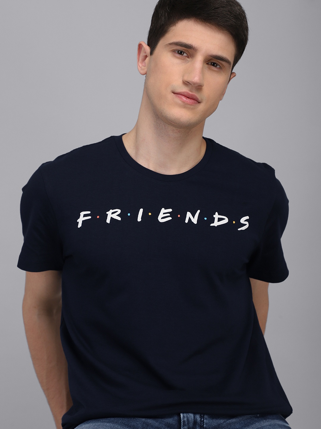 

Free Authority Men Navy Blue Friends Printed T-shirt