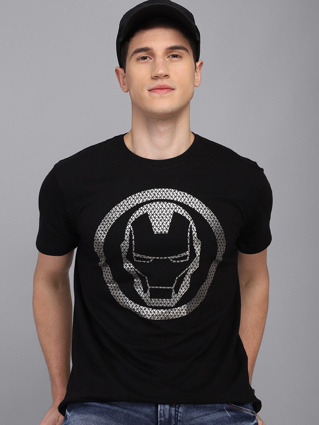 

Free Authority Men Black Iron Man Printed Pure Cotton Regular Fit T-shirt
