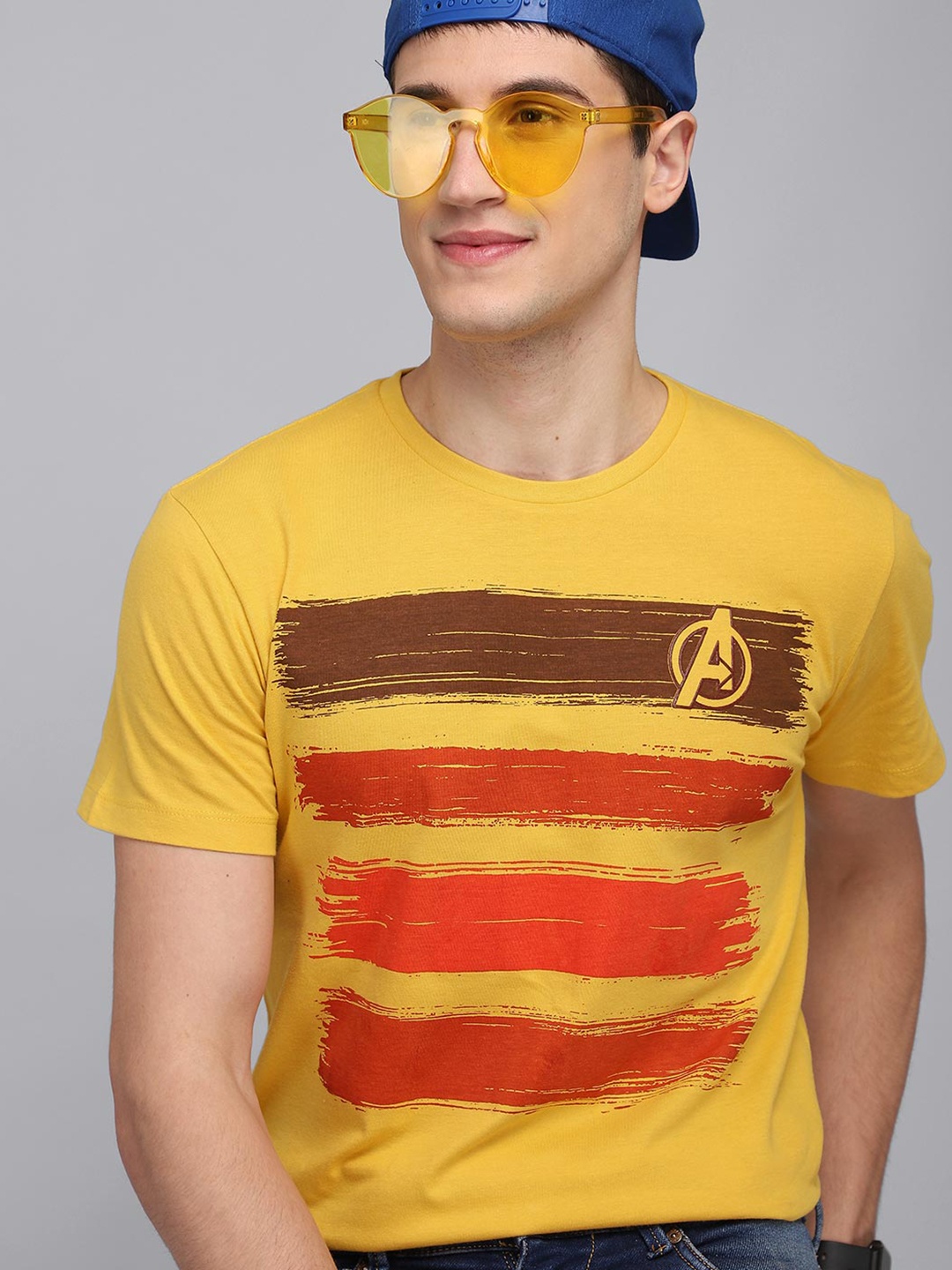 

Free Authority Men Yellow Avengers Striped T-shirt