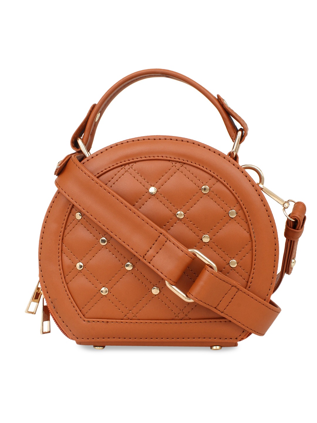 

LEGAL BRIBE Tan Embellished Quilted Structured Handheld Bag