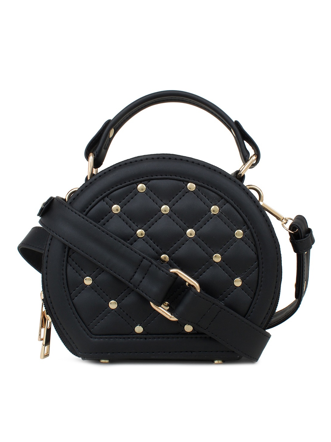 

LEGAL BRIBE Black Embellished Quilted Structured Handheld Bag