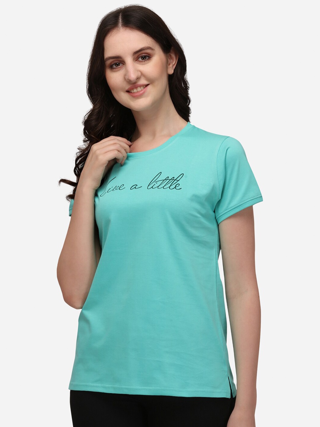 

Lenissa Women Green Typography Printed Bio Finish Cotton T-shirt
